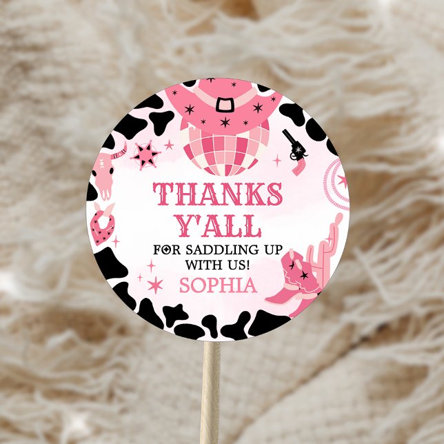 Adesivo Redondo Festa de aniversário Disco Cowgirl (Criador carregado)