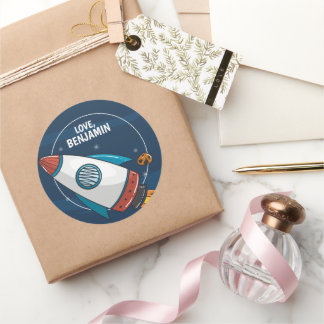 Adesivo Redondo Festa de aniversário do Astronauta do Espaço Exter