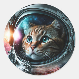 Adesivo Redondo Festa de Aniversário do Astronauta Gato Espacial d