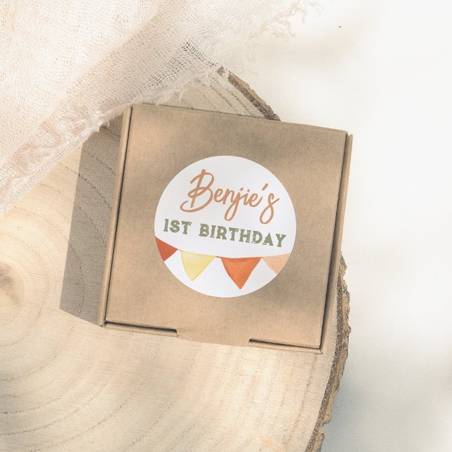 Adesivo Redondo Festa de aniversário do Boho Coletor de Cores (Criador carregado)