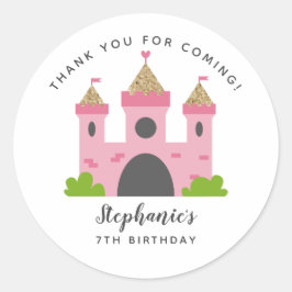 Adesivo Redondo Festa de aniversário do Castelo Rosa