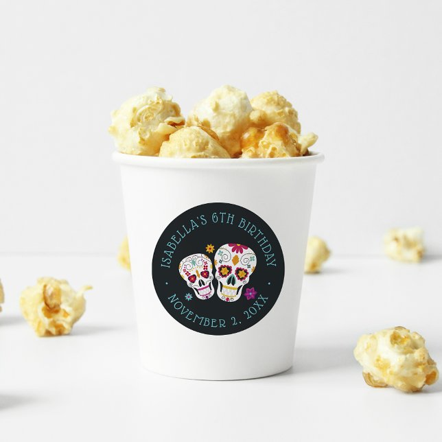 Adesivo Redondo Festa de aniversário do Dia de los Muertos Sugar S (Criador carregado)