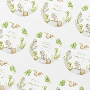 Adesivo Redondo Festa de Aniversário do Dinossauro Aquarela