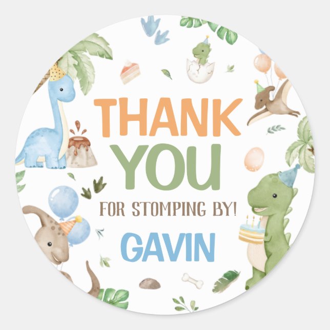 Adesivo Redondo Festa de aniversário do Dinossauro Cuta Jurássico (Frente)