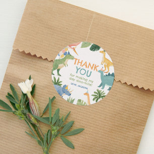 Adesivo Redondo Festa de aniversário do Dinossauro de Aquarela