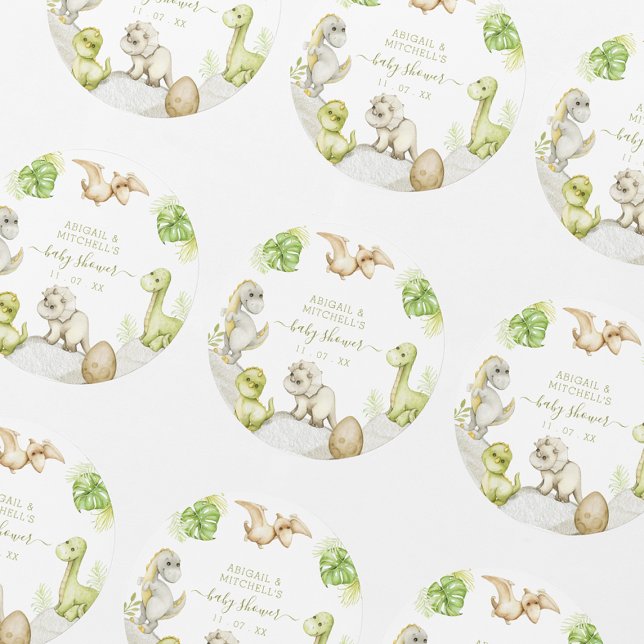 Adesivo Redondo Festa de aniversário do Dinossauro de Aquarela (Criador carregado)