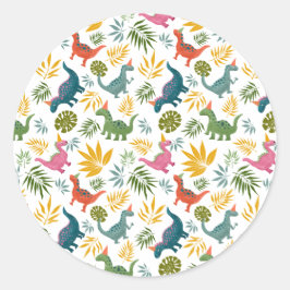 Adesivo Redondo Festa de aniversário do Dinossauro Kid desenhada à