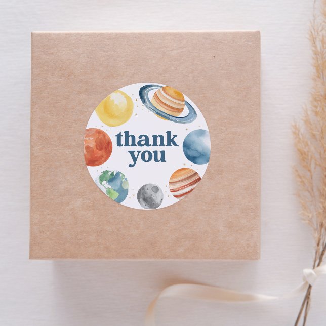 Adesivo Redondo Festa de aniversário do Espaço Exterior da Aquarel (Criador carregado)