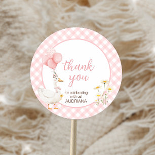 Adesivo Redondo Festa de Aniversário do Ganso Bobo de Gingham