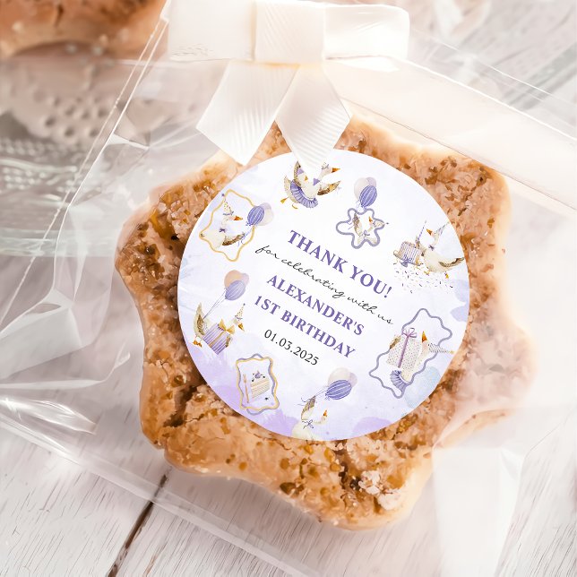 Adesivo Redondo Festa de aniversário do ganso do bobo (Criador carregado)