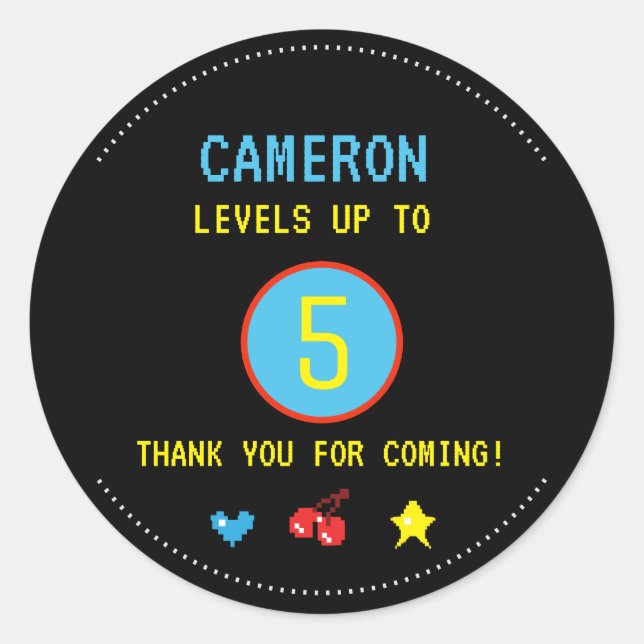 Adesivo Redondo Festa de aniversário do jogador de vídeo digital O (Frente)