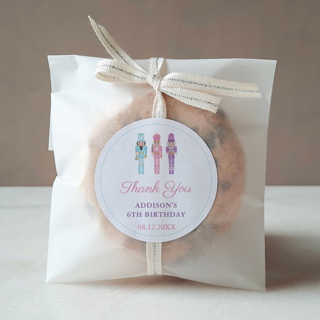 Adesivo Redondo Festa de aniversário do Pastel Nutcracker Balé Obr (Pastel Nutcracker Birthday Party Favor stickers)