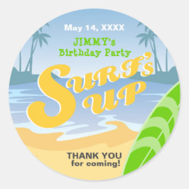 Adesivo Redondo Festa de aniversário do surf