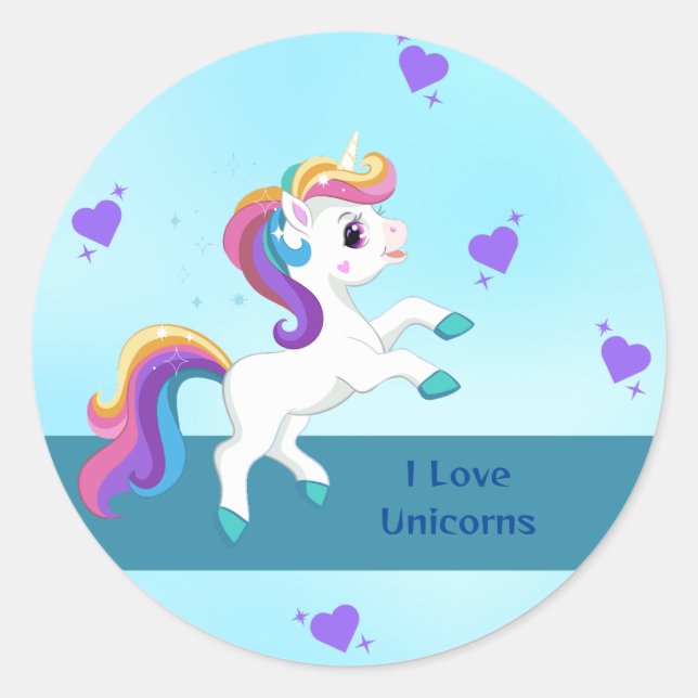 Adesivo Redondo Festa de aniversário do Teal Unicorn Girls Whimsic (Frente)