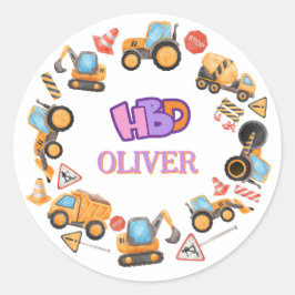 Adesivo Redondo Festa de aniversário do Tema de Construção