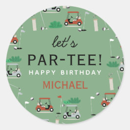 Adesivo Redondo Festa de aniversário do Tema de Golfe Par-Tee de v