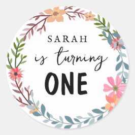 Adesivo Redondo Festa de aniversário do tema Floral