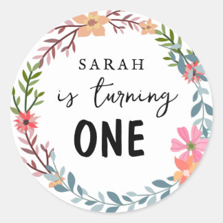 Adesivo Redondo Festa de aniversário do tema Floral