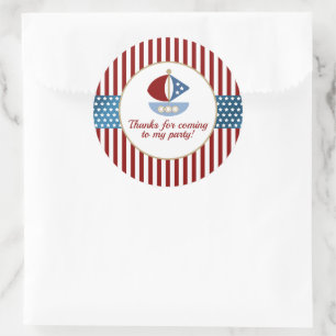 Adesivo Redondo Festa de aniversário do Tema Náutico Divertido
