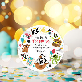 Adesivo Redondo Festa de aniversário do tesouro pirata do navio pi