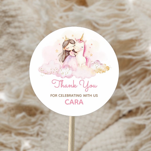 Adesivo Redondo Festa de Aniversário do Unicórnio do Dia Mágico  (Unicorn Princess Birthday Sticker)