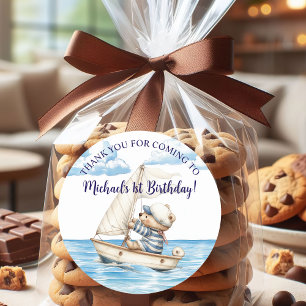 Adesivo Redondo Festa de aniversário do Urso do Marinheiro