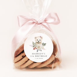 Adesivo Redondo Festa de aniversário do Urso Polar de Cores Aquáti