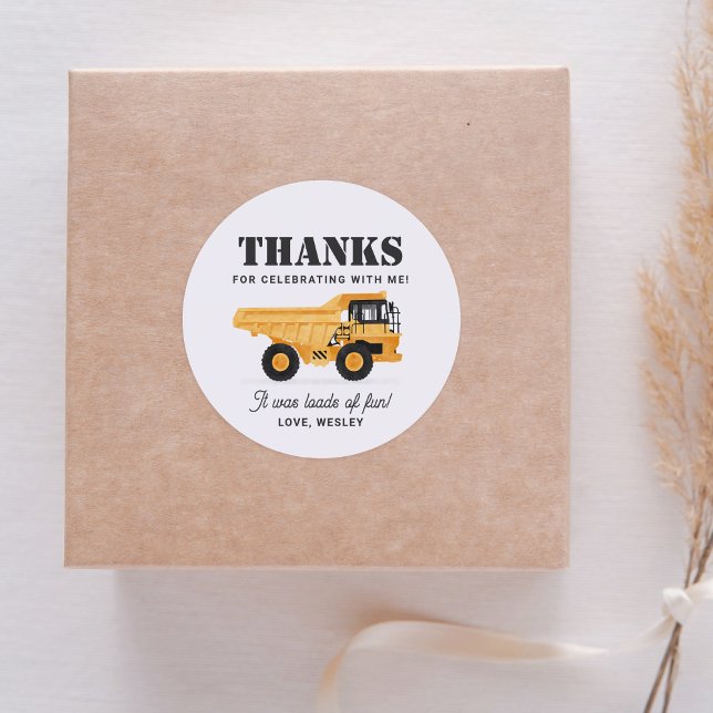 Adesivo Redondo Festa de aniversário do veículo de construção (Criador carregado)