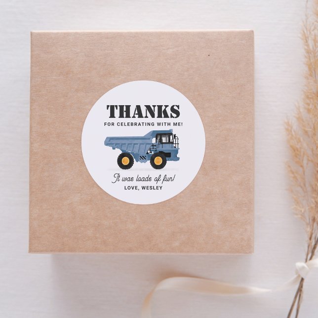 Adesivo Redondo Festa de aniversário do veículo de construção (Criador carregado)