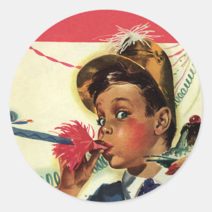 Adesivo Redondo Festa de aniversário do vintage, menina com