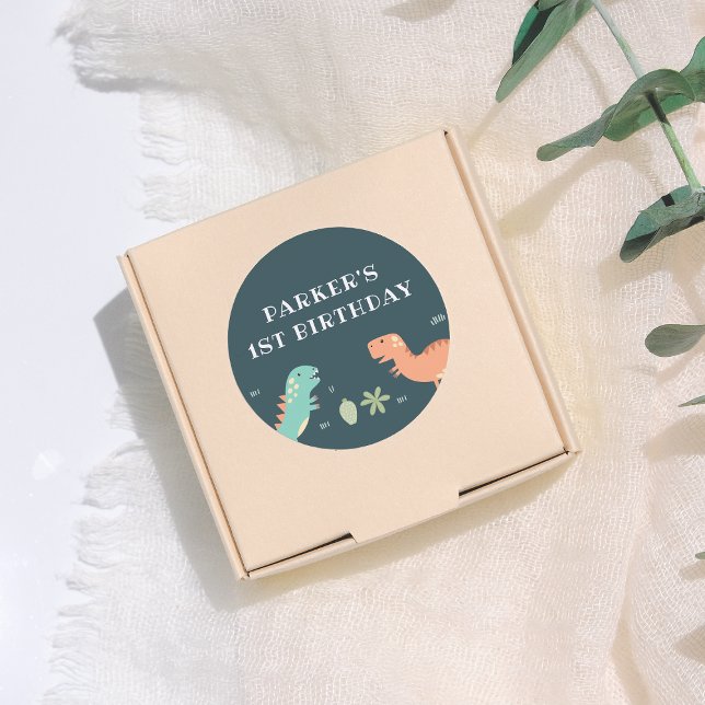 Adesivo Redondo Festa de aniversário dos Dinossauros Bonitos do Pa (Criador carregado)