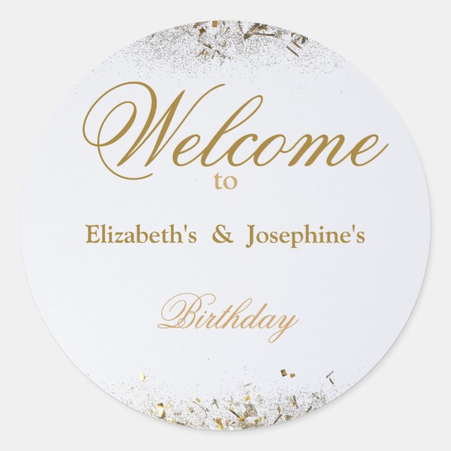 Adesivo Redondo Festa de aniversário Dupla Junta Adulta | Dourado  (Frente)