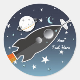 Adesivo Redondo Festa de Aniversário Espacial do Foguete Explosão