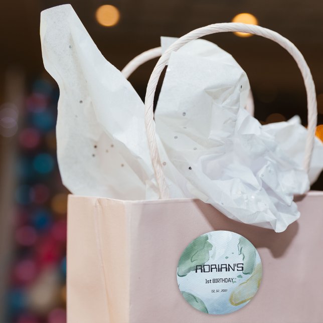 Adesivo Redondo Festa de aniversário espacial do planeta Terra (Space Birthday Earth Sticker)