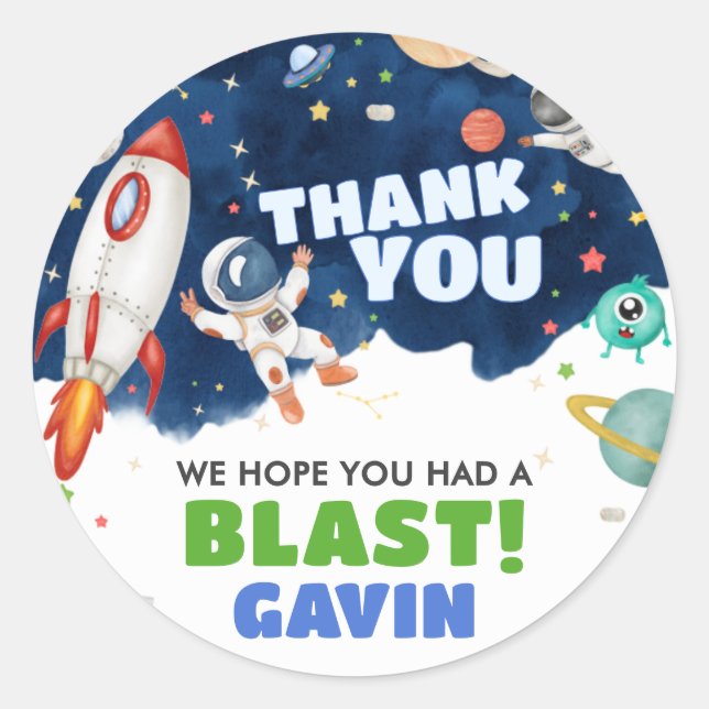 Adesivo Redondo Festa de aniversário Espacial Exterior do Astronau (Frente)