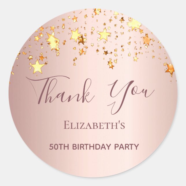 Adesivo Redondo Festa de aniversário-estrelas douradas Obrigado (Frente)