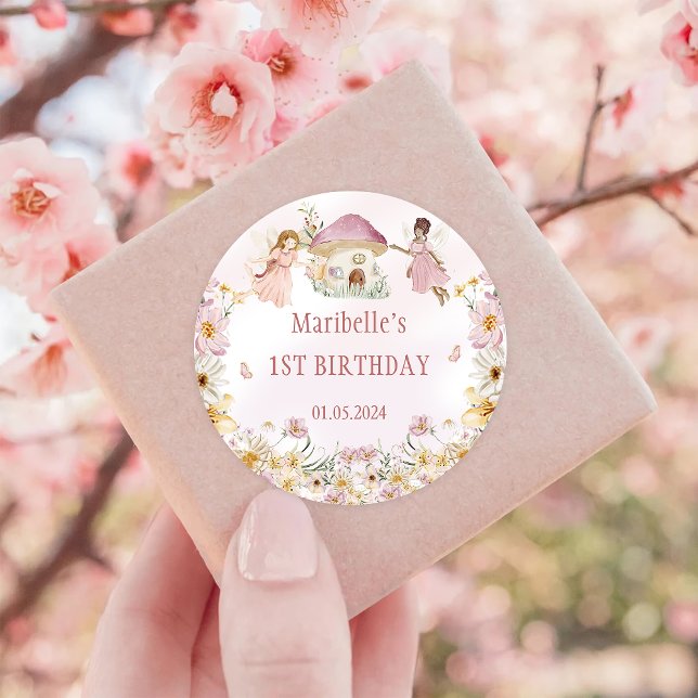 Adesivo Redondo Festa de aniversário Fada Floral (Criador carregado)