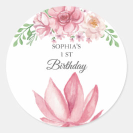 Adesivo Redondo Festa de aniversário Floral Elegante