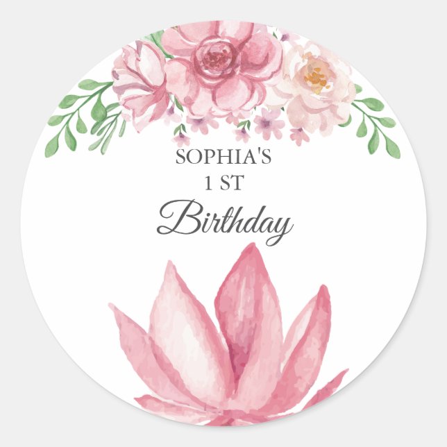 Adesivo Redondo Festa de aniversário Floral Elegante (Frente)