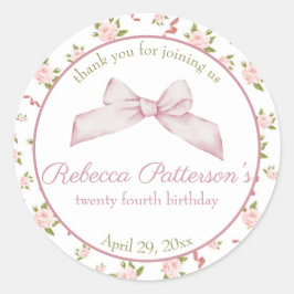 Adesivo Redondo Festa de aniversário Floral Feminine Coquette Vint