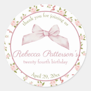 Adesivo Redondo Festa de aniversário Floral Feminine Coquette Vint