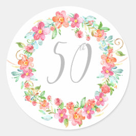 Adesivo Redondo Festa de aniversário floral moderno e caprichoso