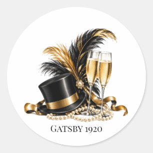 Adesivo Redondo Festa de Aniversário Gatsby 1920 Preto e Dourado