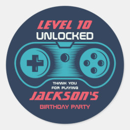 Adesivo Redondo Festa de aniversário Jogador de Jogos para Jogador