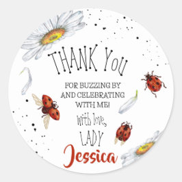 Adesivo Redondo Festa de aniversário Ladybug obrigado você