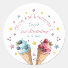 Adesivo Redondo Festa de aniversário Legal sorvete