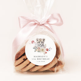 Adesivo Redondo Festa de aniversário-leopardo-da-neve com Cores-d'