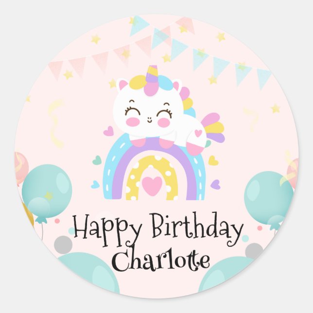 Adesivo Redondo Festa de aniversário mágica de gradiente arco-íris (Frente)