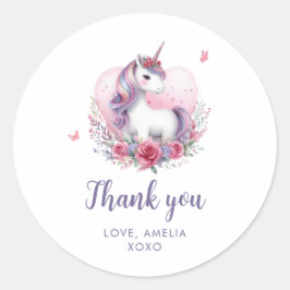 Adesivo Redondo Festa de aniversário Mágica de Unicórnio Floral