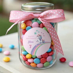 Adesivo Redondo Festa de aniversário Mágica do Unicórn